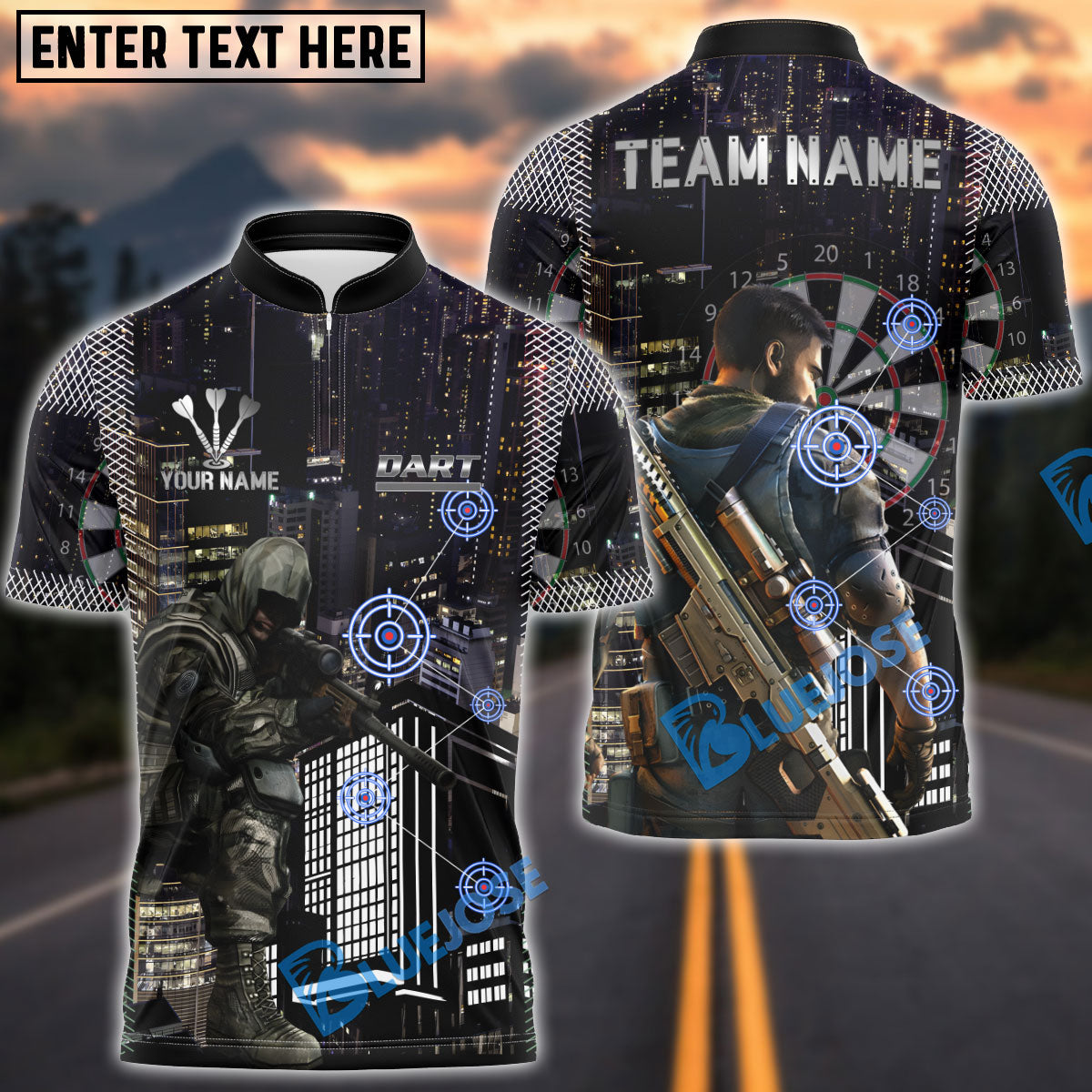 BlueJose Darts Urban Sniper Customized Name, Team Name 3D Shirt (4 Colors)
