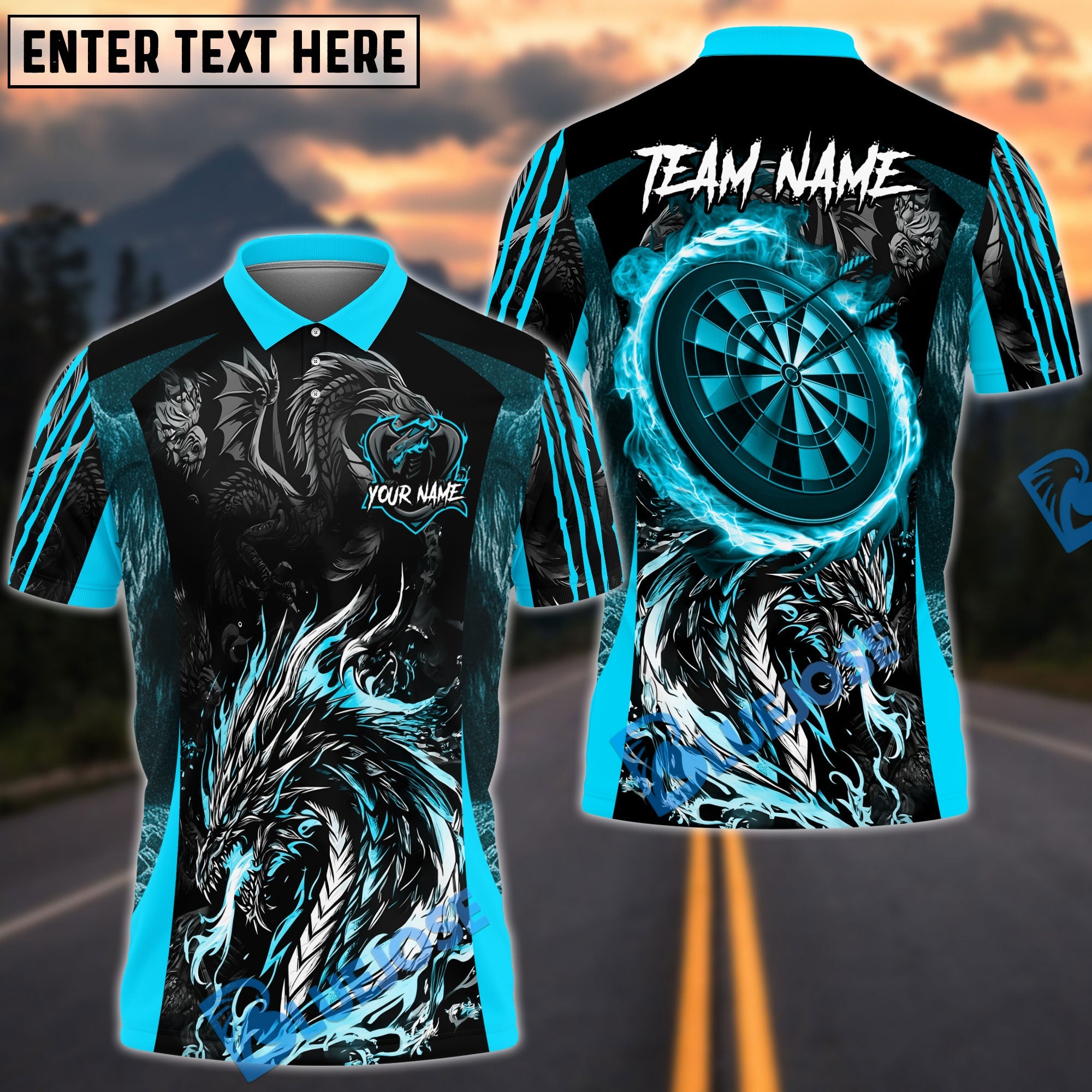 BlueJose Darts Angry Dragon Multicolor Options Personalized Name Pocket Shirt (4 Colors)