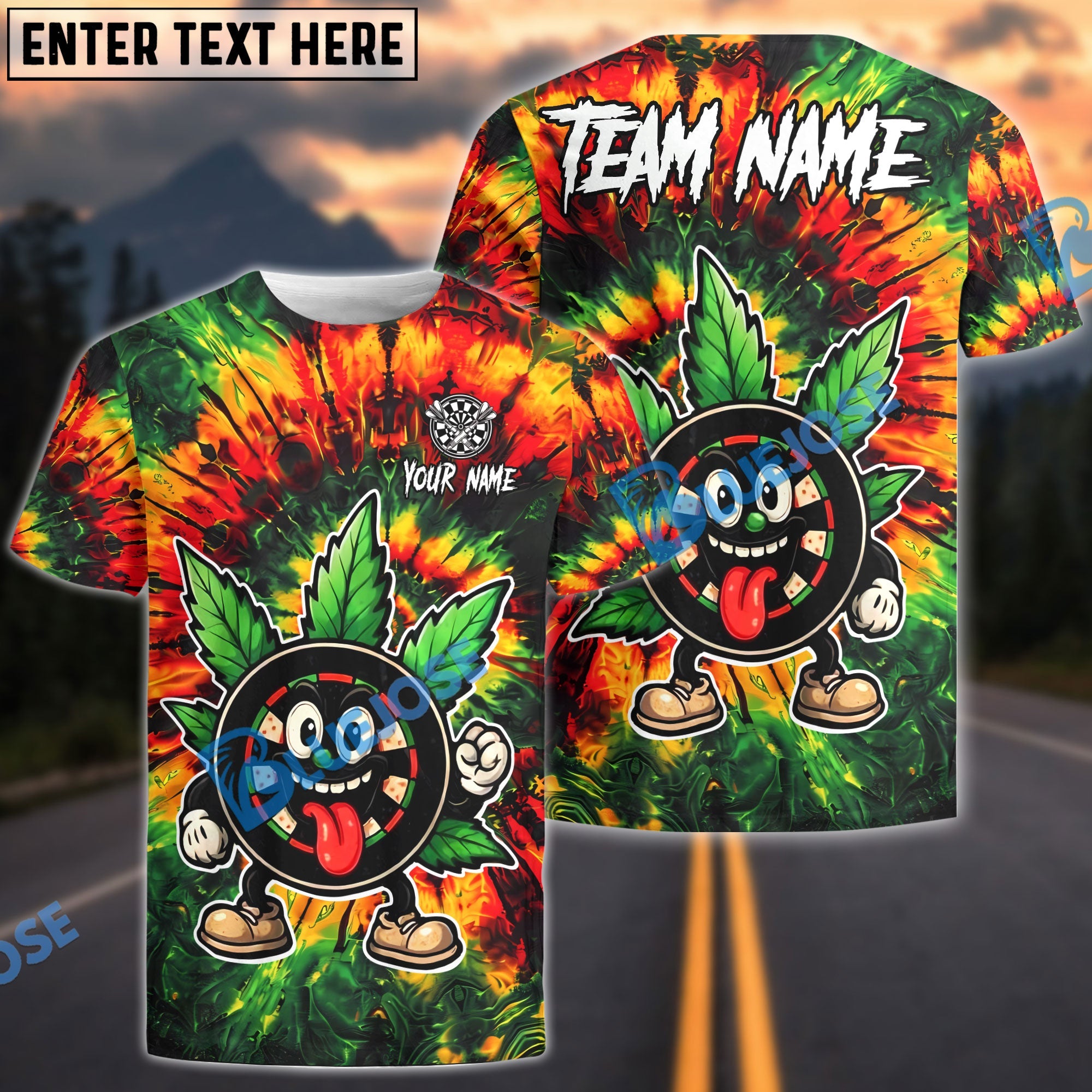 BlueJose Darts Tie-Dye Cartoon Design 2 Personalized Name Shirt