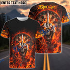 BlueJose Darts Flaming Skull Face Skeleton Middle Finger Dartboard Multicolor Options Personalized Name Shirt (4 Colors)