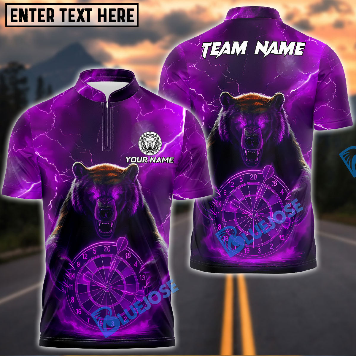 BlueJose Darts Bear Lightning Customized Name, Team Name 3D Shirt (4 Colors)