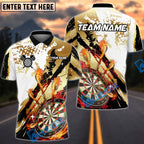 BlueJose Darts Dartboard Gold Fire Splash Personalized Name, Team Name Unisex Shirt (4 Colors)