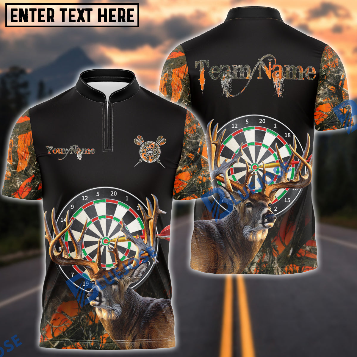 BlueJose Darts Deer Hunting Camo Multicolor Options Personalized Name Shirt (4 Colors)