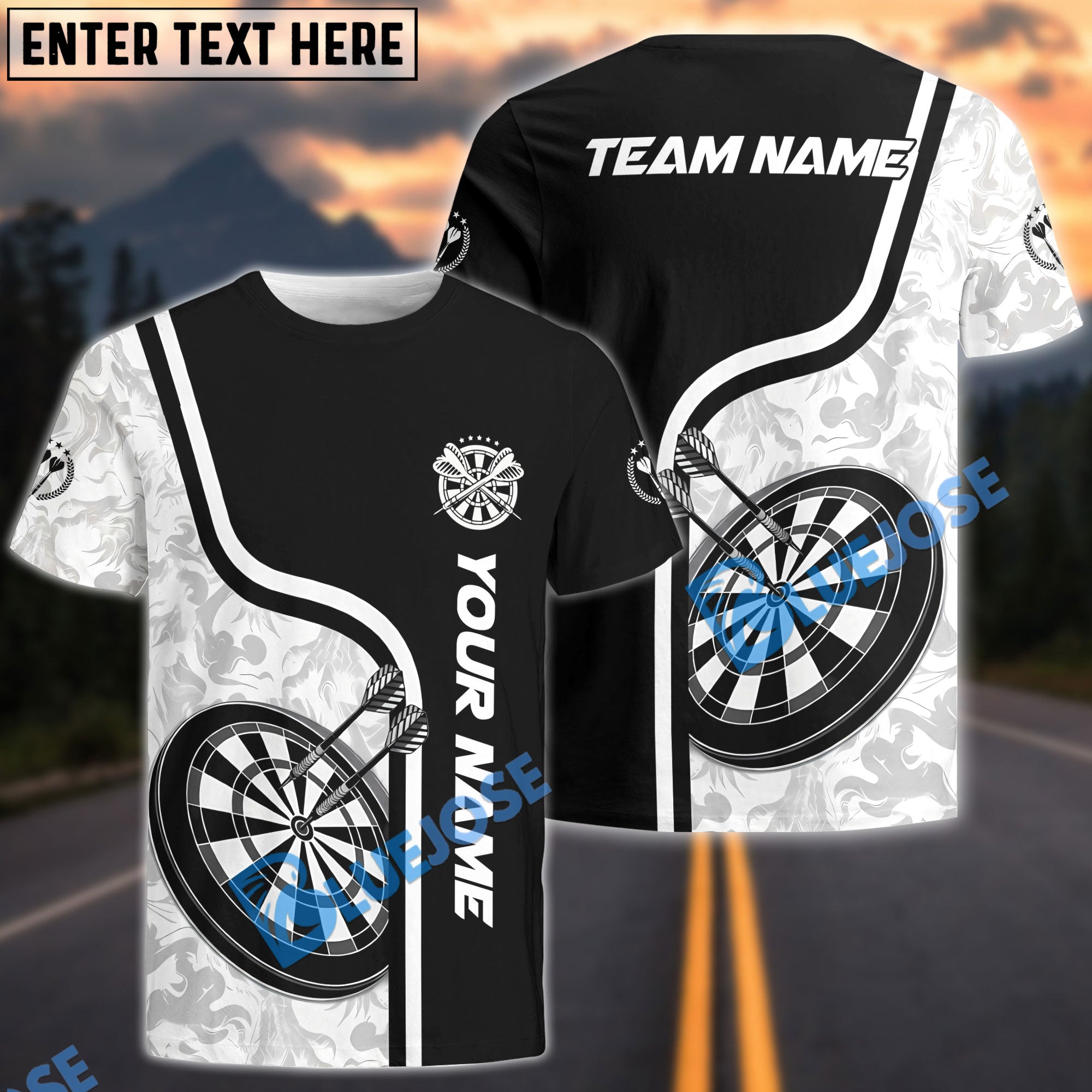 BlueJose Darts Classic Dartboard Strike Personalized Name, Team Name Unisex Shirt (6 Colors)
