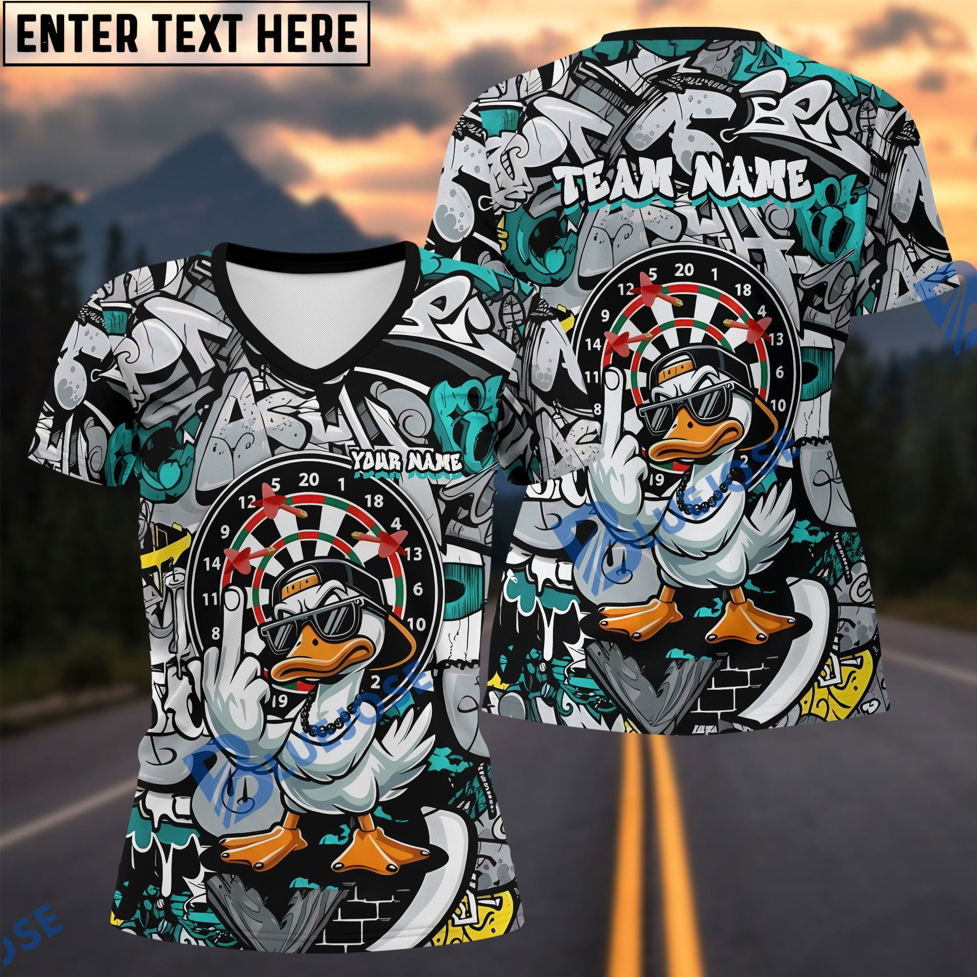 BlueJose Darts Cool Middle Finger Duck Multicolor Options Personalized Name Shirt (4 Colors)