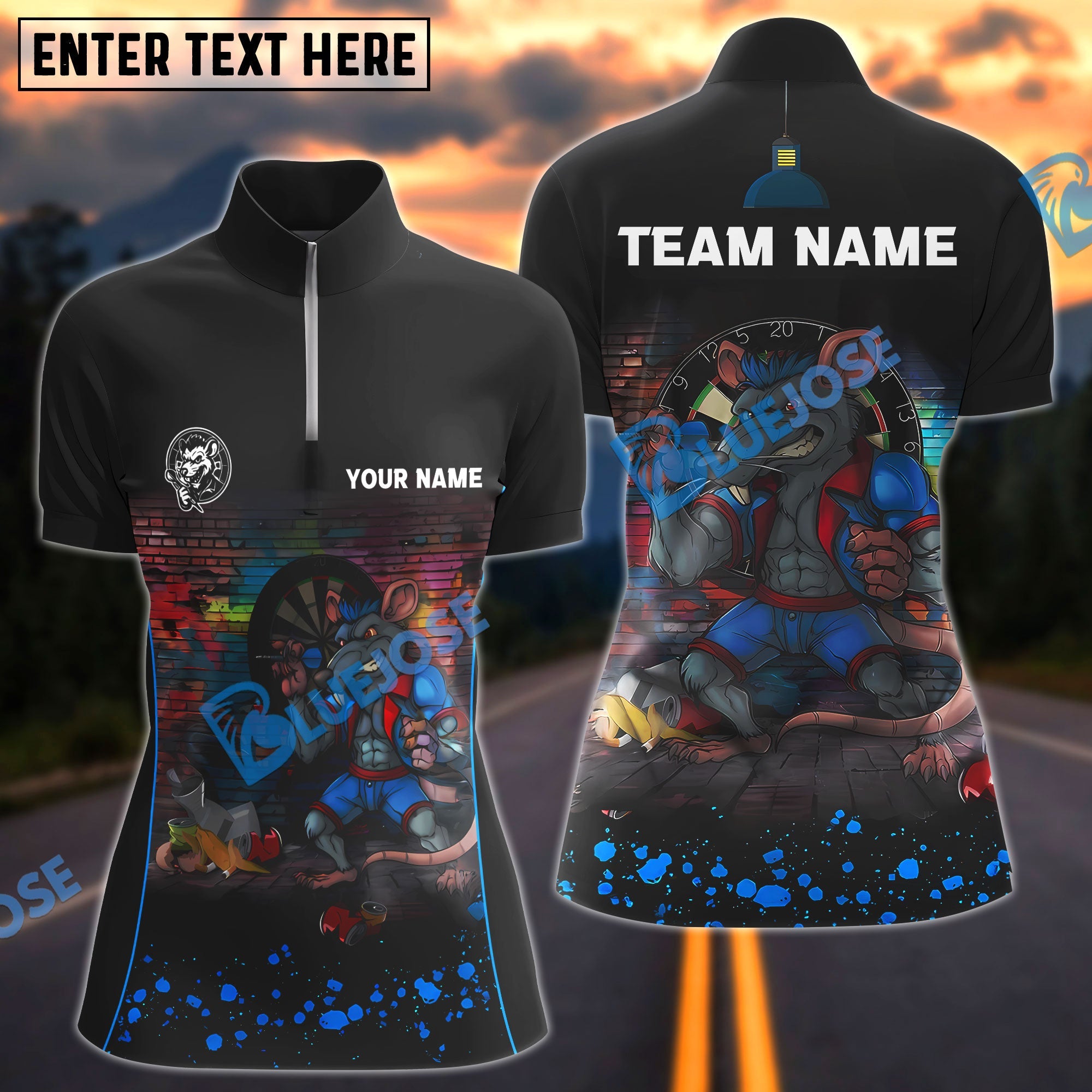 BlueJose Darts Graffiti Fighter Rat Personalized Name, Team Name Shirt