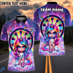 BlueJose Darts Dartboard Colorful Rainbow Unicorn Girl Galaxy Background Personalized Name Shirt