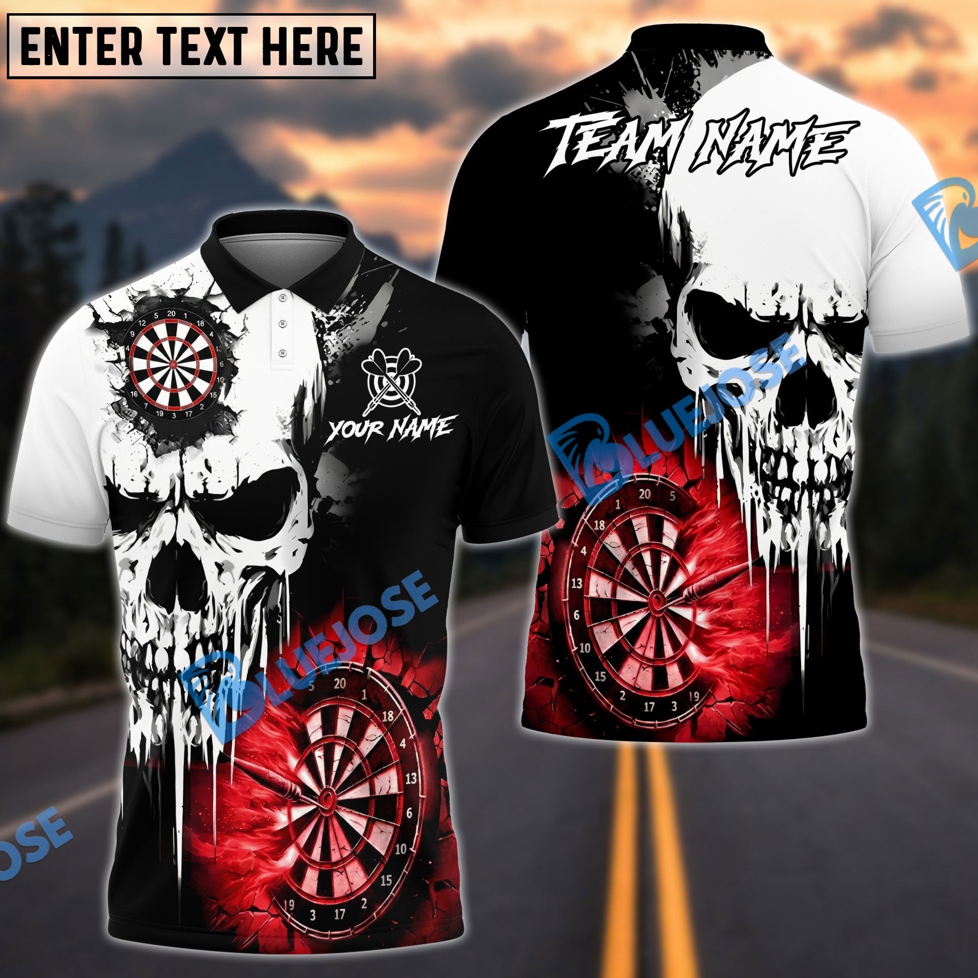 BlueJose Darts Dead Aim Skull Multicolor Options Personalized Name Shirt (4 Colors)