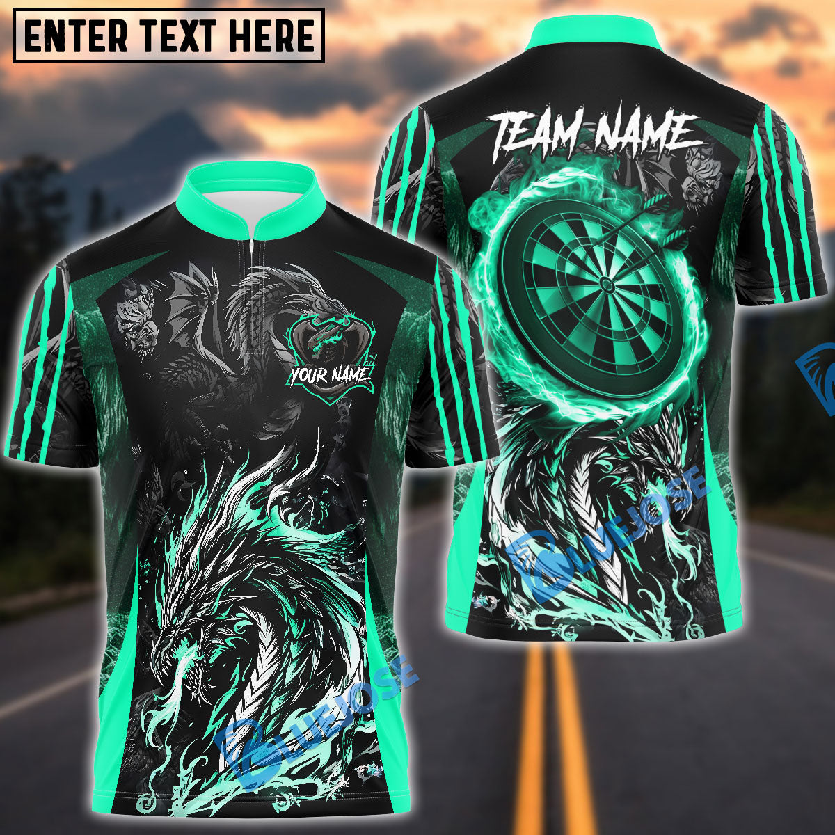 BlueJose Darts Angry Dragon Multicolor Options Personalized Name Pocket Shirt (4 Colors)