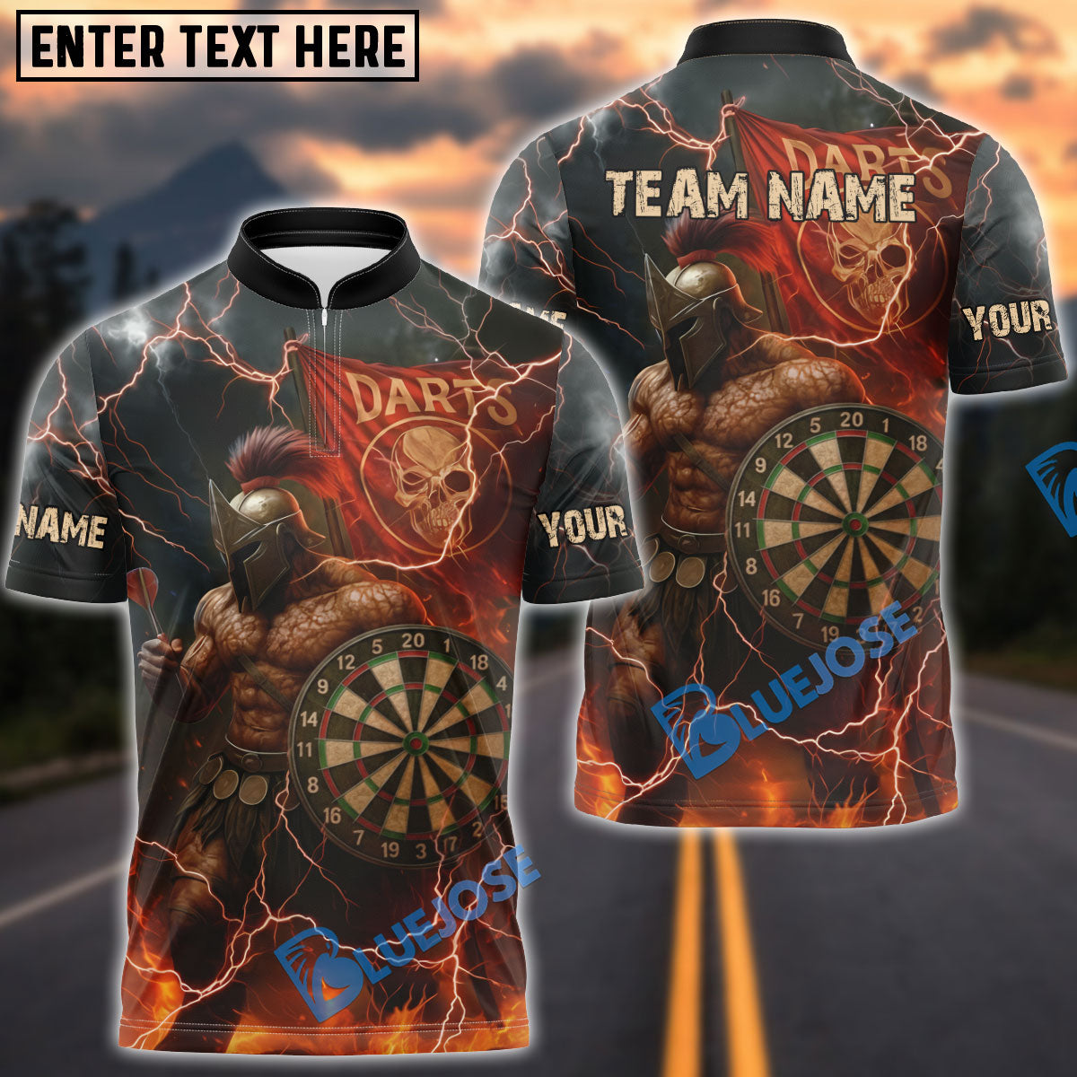 BlueJose Darts Spartan Warrior Customized Name, Team Name 3D Shirt (4 Colors)