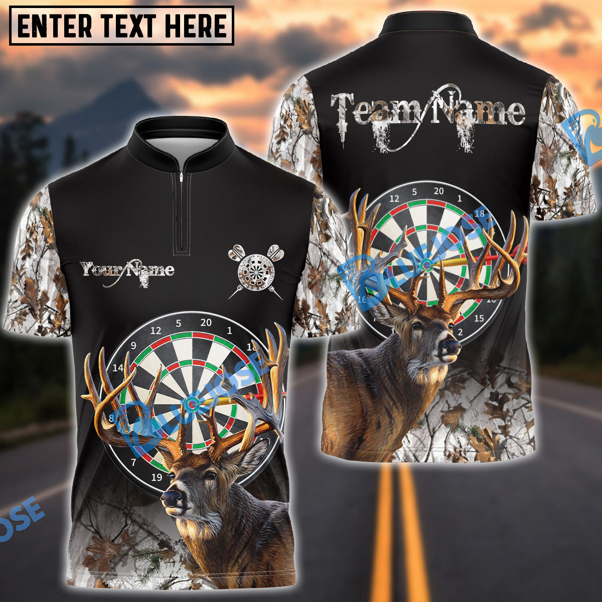 BlueJose Darts Deer Hunting Camo Multicolor Options Personalized Name Shirt (4 Colors)