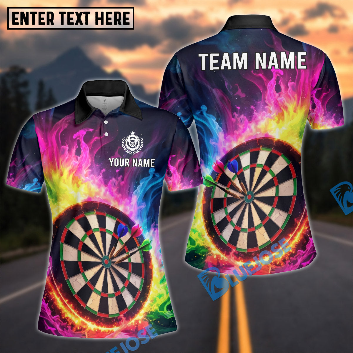 BlueJose Darts Rainbow Smoke Dartboard Personalized Name Shirt