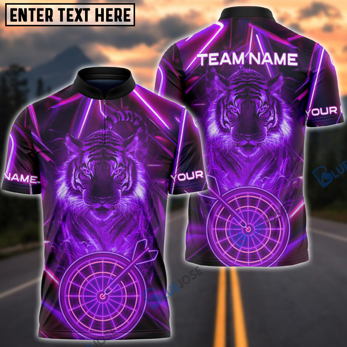 BlueJose Darts Neon Tiger Aim Customized Name, Team Name 3D Shirt (4 Colors)