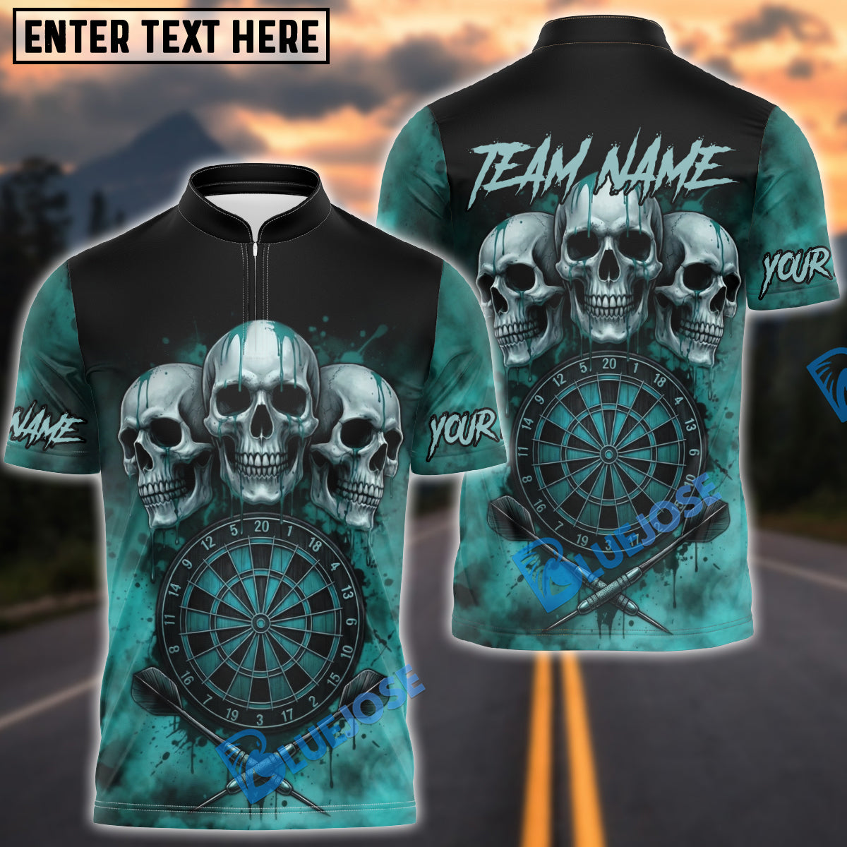 BlueJose Darts Triple Skull Dark Blood Multicolor Options Personalized Name Shirt (4 Colors)