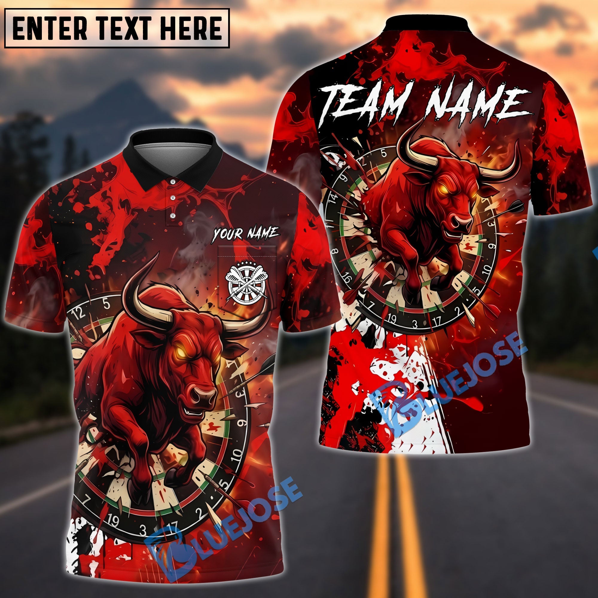 BlueJose Darts Bull Rage Fiery Dartboard Multicolor Options Personalized Name Shirt (4 Colors)