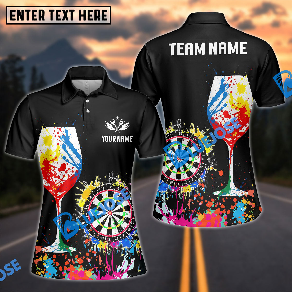 BlueJose Darts Splash Wine Personalized Name, Team Name Shirt