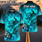 BlueJose Darts Bull Fire Flames Personalized Name, Team Name Unisex Shirt (4 Colors)