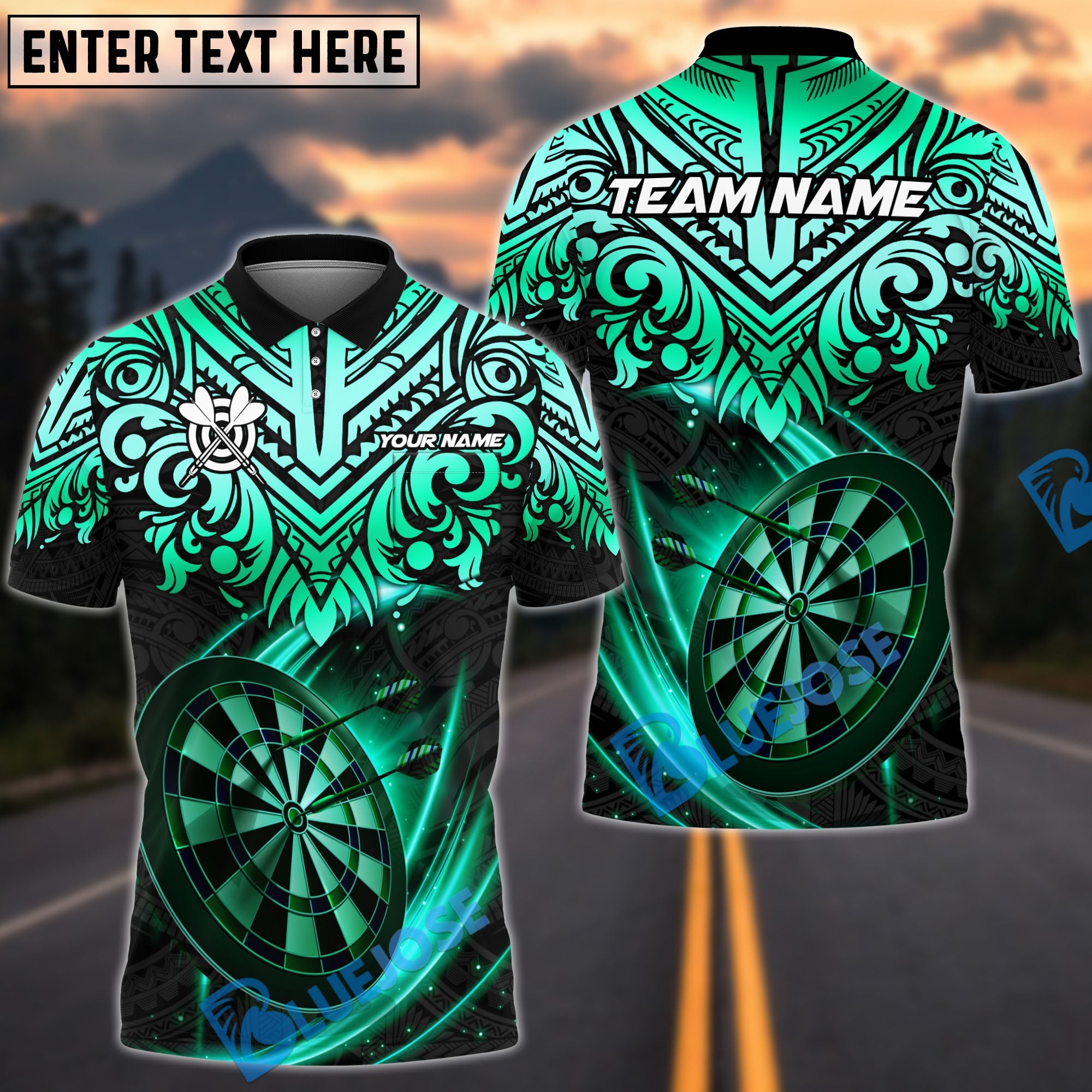 BlueJose Darts Luxury Gold Tribal Pattern Dartboard Multicolor Options Personalized Name Shirt (6 Colors)