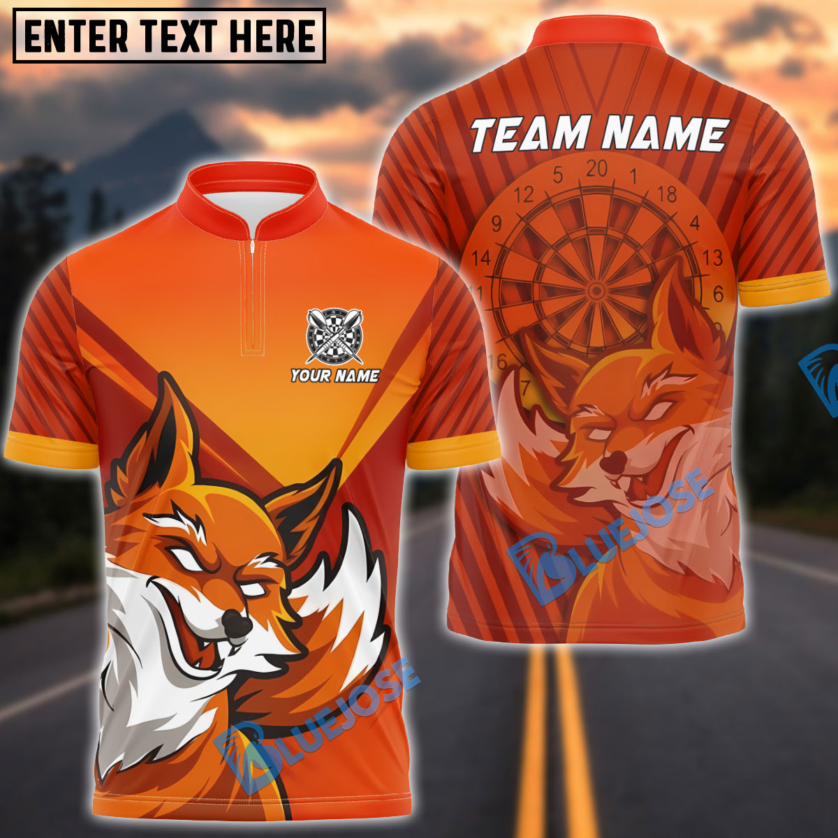 BlueJose Darts Blazing Fox Dartboard Multicolor Options Personalized Name Shirt (4 Colors)