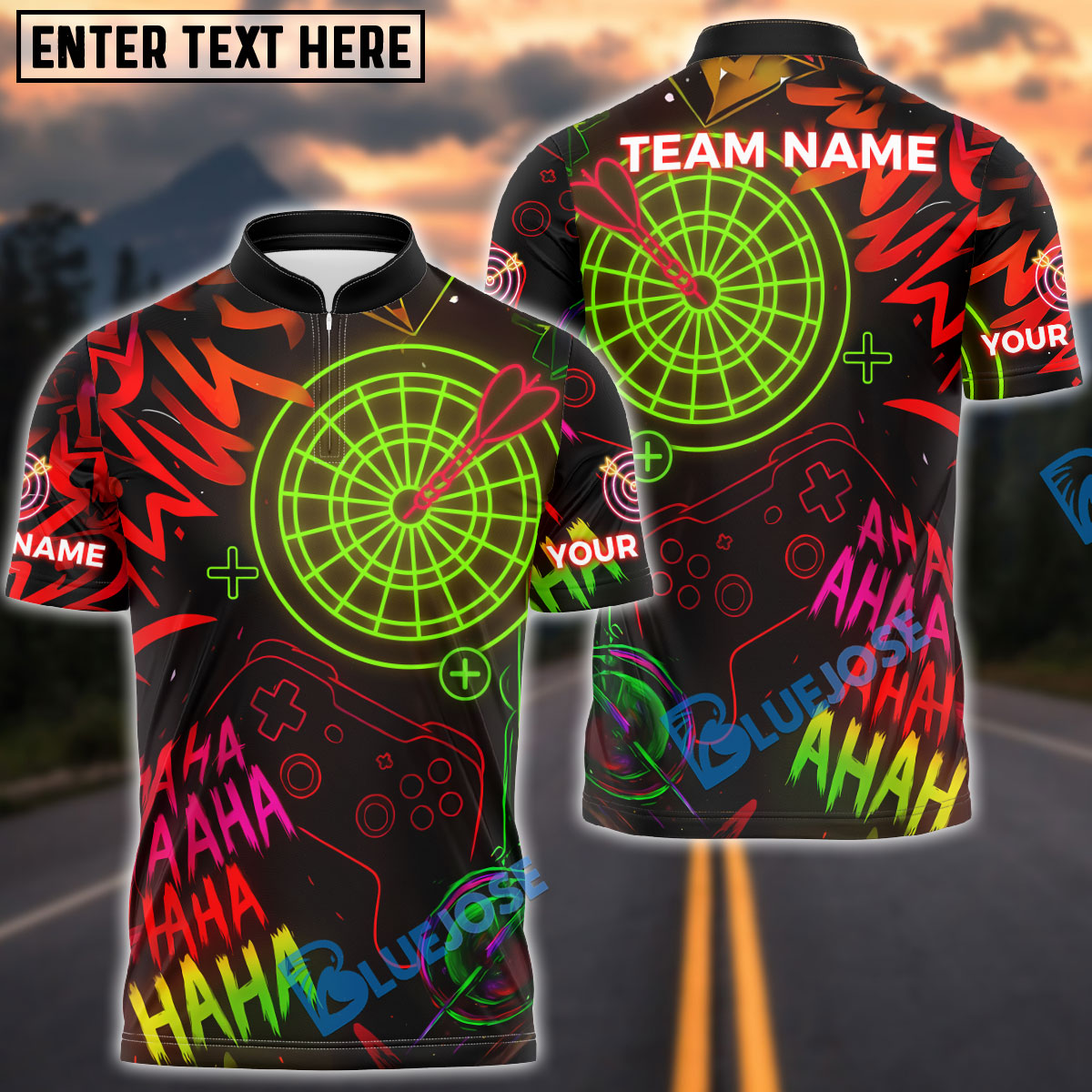 BlueJose Darts Neon Gamer Style Customized Name, Team Name 3D Shirt (4 Colors)