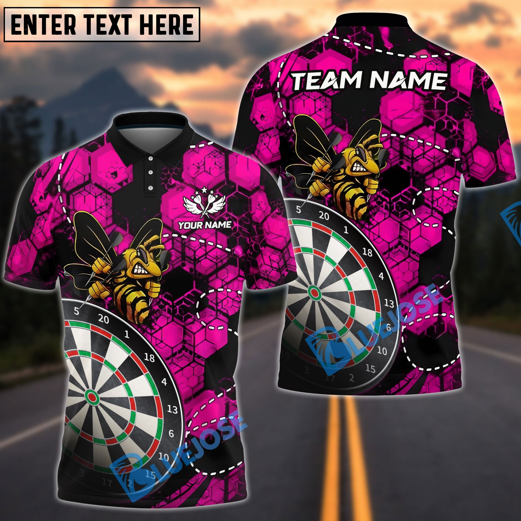 BlueJose Darts Bee Vintage Personalized Name, Team Name Shirt (4 Colors)