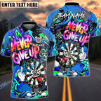 BlueJose Darts Dartboard Graffiti Never Give Up Style Personalized Name, Team Name Shirt (4 Colors)