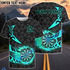 BlueJose Darts Flaming Dartboard Tribal Arrows Personalized Name, Team Name Shirt (4 Colors)