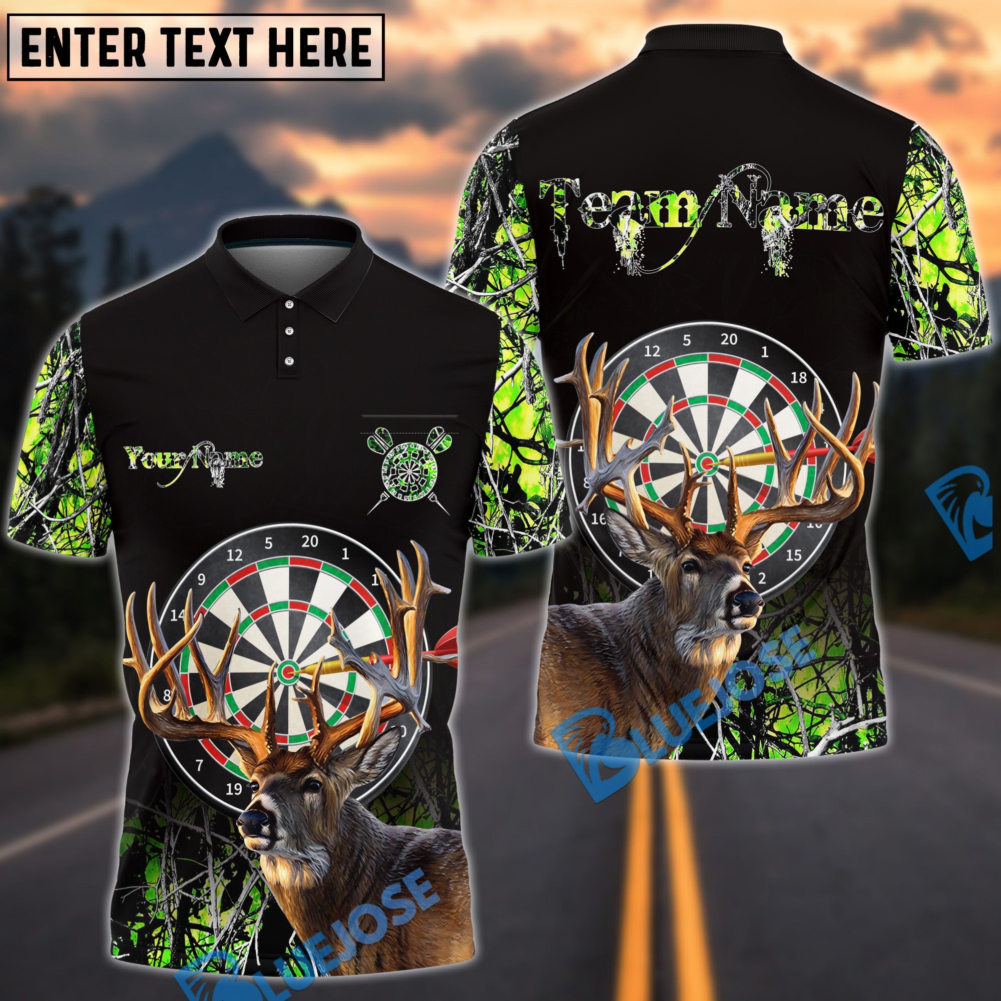 BlueJose Darts Deer Hunting Camo Multicolor Options Personalized Name Shirt (4 Colors)