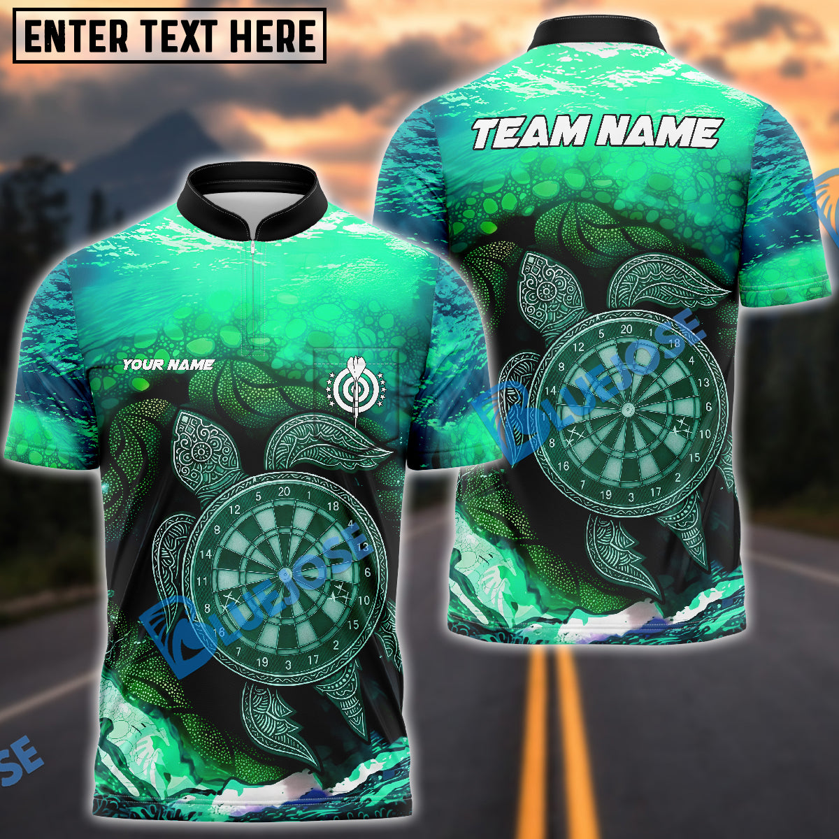 BlueJose Darts Ocean Turtle Target Customized Name, Team Name 3D Shirt (4 Colors)