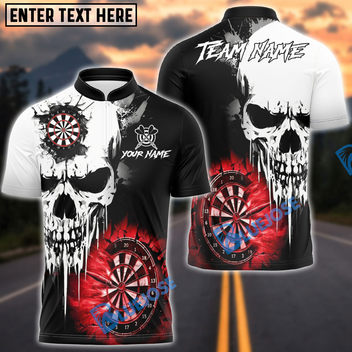 BlueJose Darts Dead Aim Skull Multicolor Options Personalized Name Shirt (4 Colors)