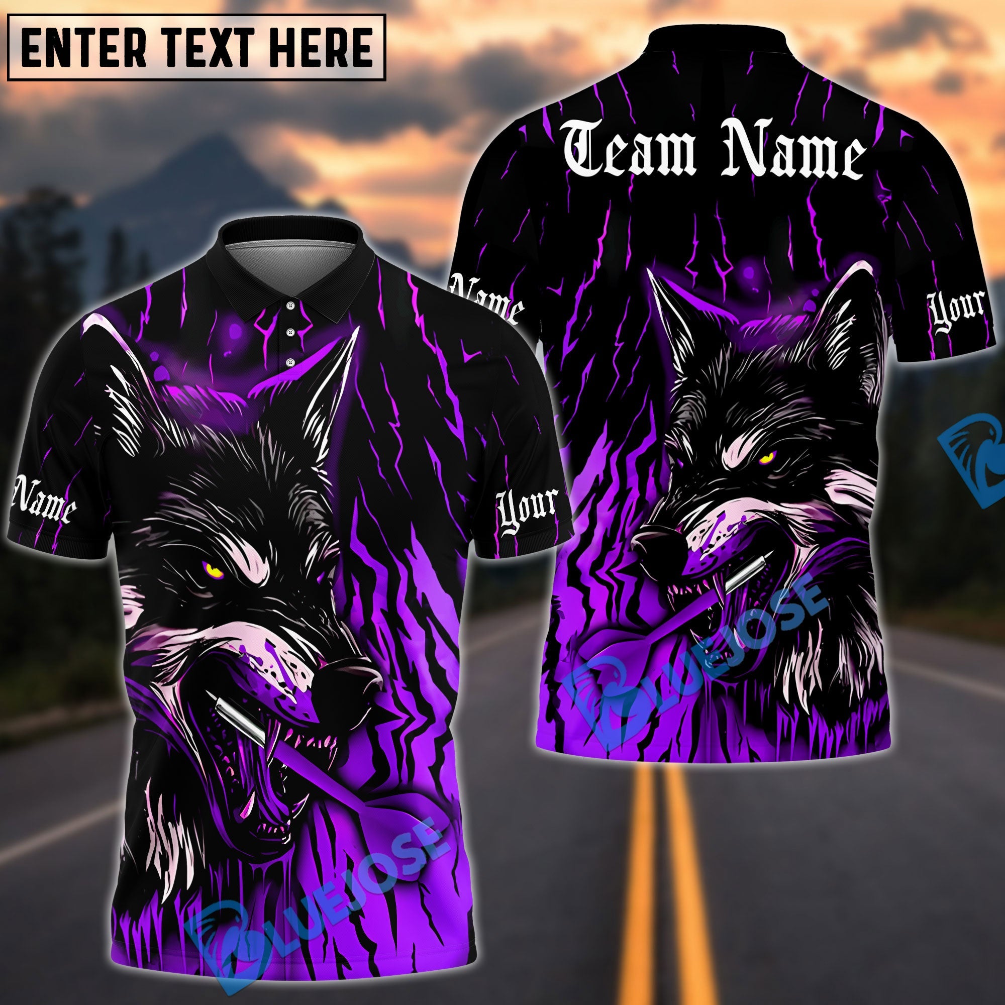 BlueJose Darts Savage Wolf Personalized Name, Team Name Shirt (4 Colors)