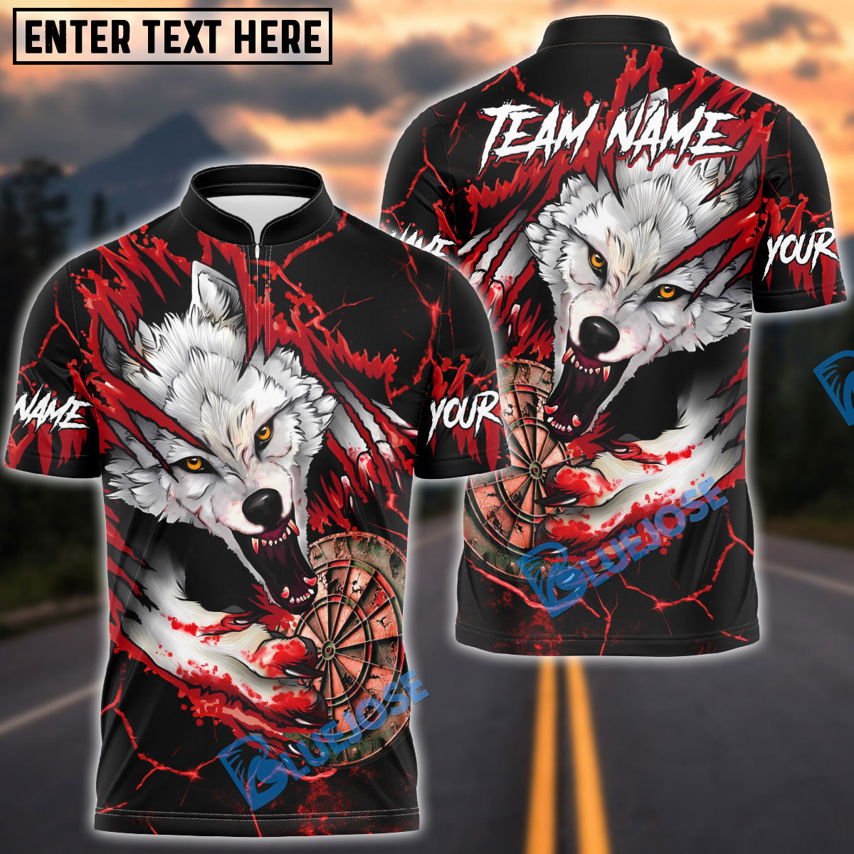 BlueJose Darts Bloody Wolf Old Dartboard Multicolor Options Personalized Name Shirt (4 Colors)