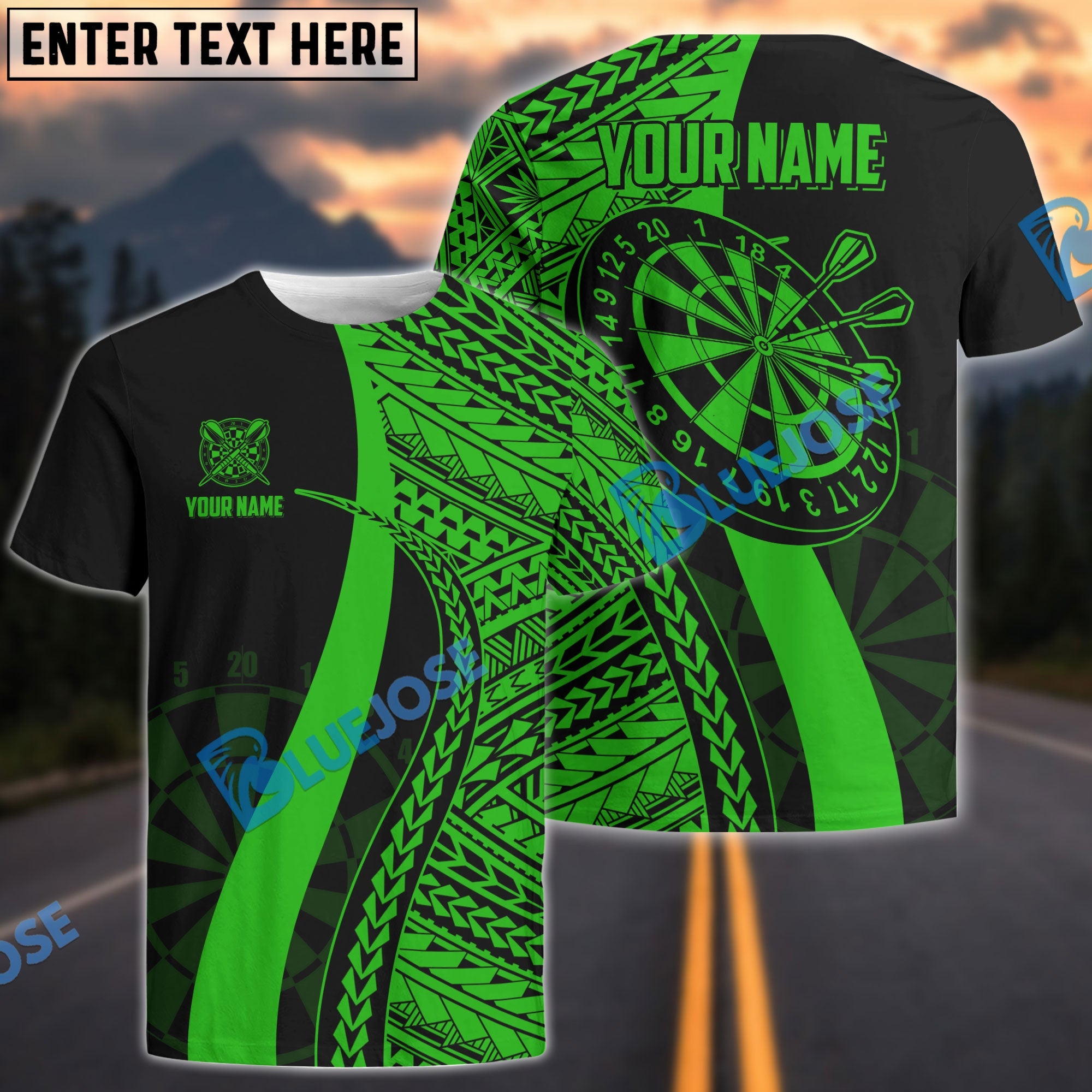 BlueJose Darts Tribal Pattern Personalized Name, Team Name Pocket Shirt (4 Colors)