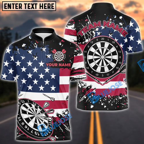 BlueJose Darts American Flag Grunge Paint Splash Patriotic Personalized Name, Team Name Shirt