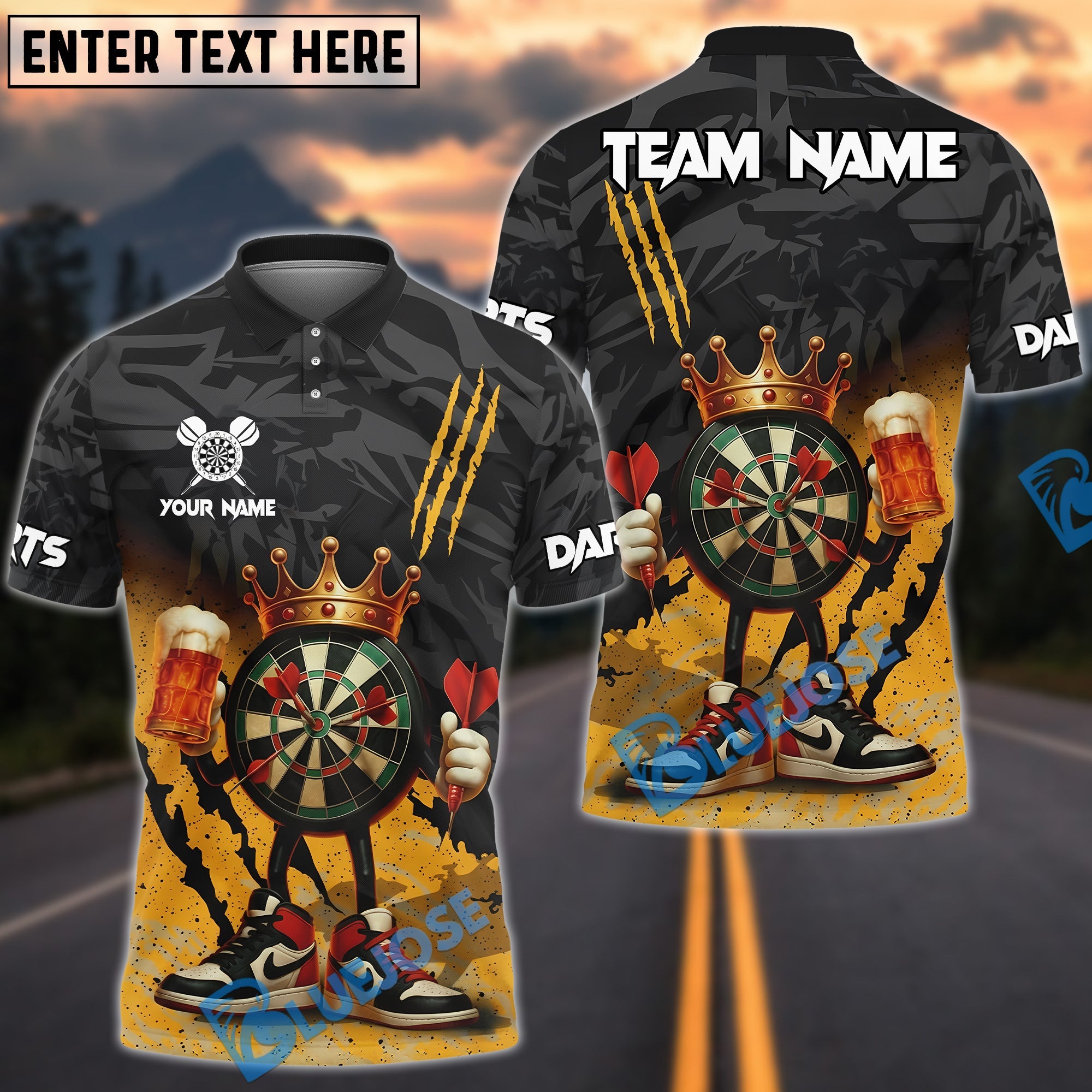 BlueJose Darts King DartBoard With Beer Design Customized Name, Team Name 3D Shirt (4 Colors)