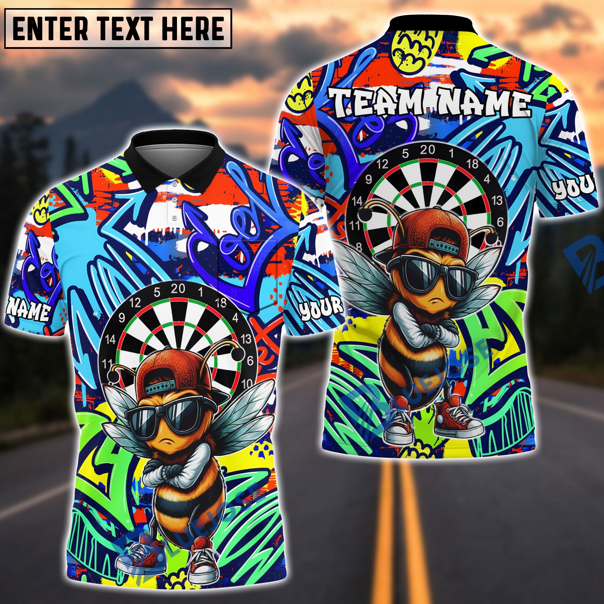 BlueJose Darts Cool Bee Graffiti Urban Style Customized Name, Team Name 3D Shirt (4 Colors)