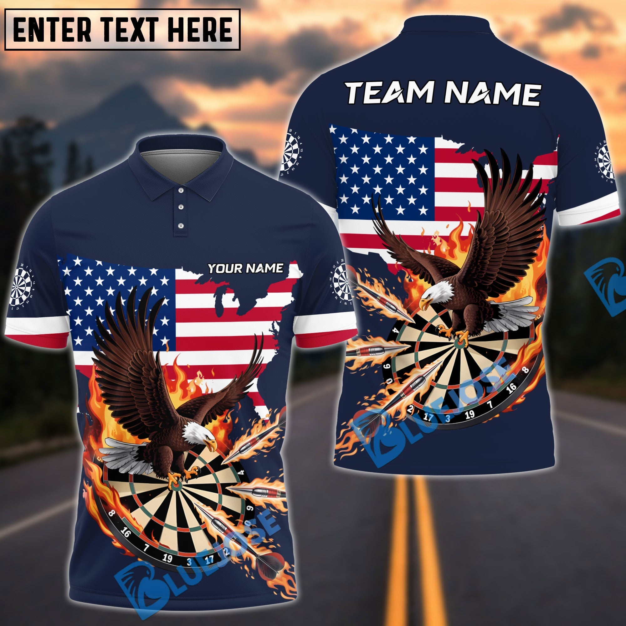 BlueJose Darts American Eagle Personalized Name Shirt