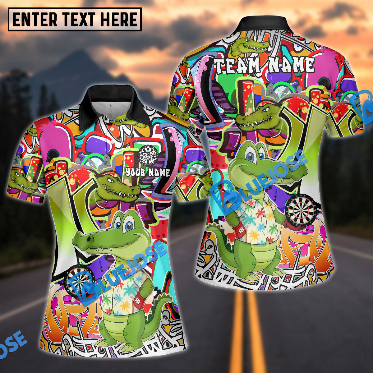 BlueJose Darts Crocodile Cartoon Personalized Name Shirt