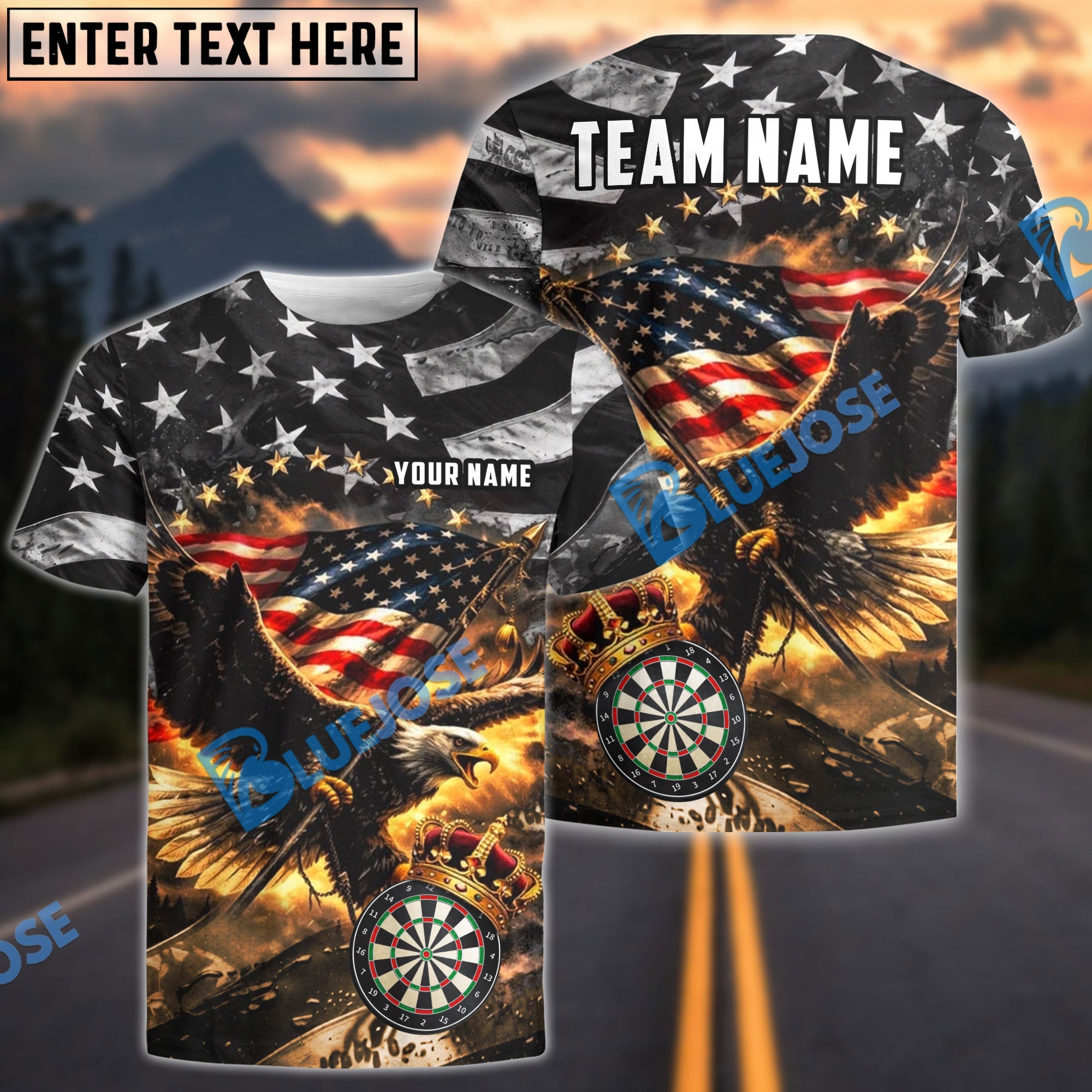 BlueJose Darts Patriotic King American Eagle Personalized Name Shirt