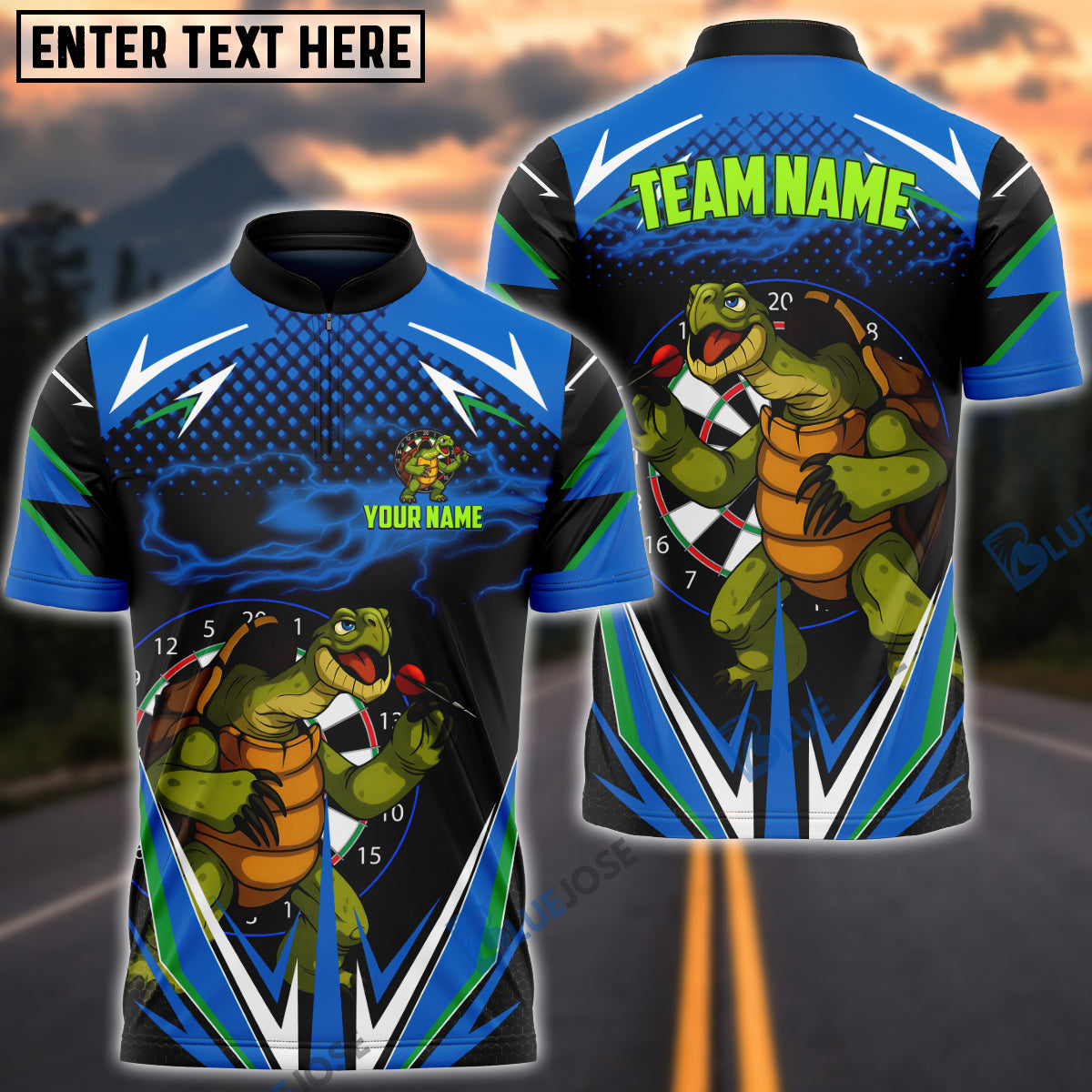 BlueJose Darts Lightning Turtle Customized Name, Team Name 3D Shirt (4 Colors)