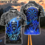 BlueJose Darts Flame Skull "I'd Hit That" Personalized Name, Team Name Unisex Shirt (4 Colors)