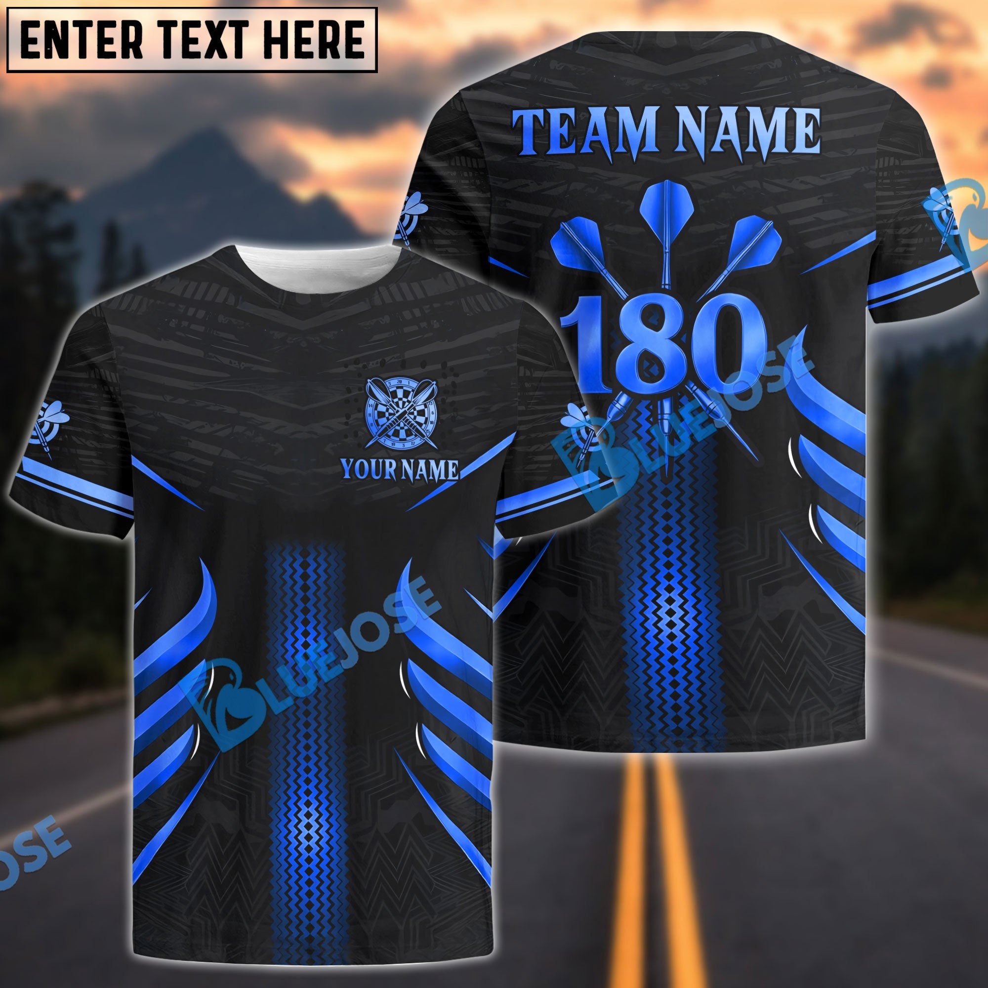 BlueJose Darts Golden 180 Target Strike Design Customized Name, Team Name 3D Shirt (4 Colors)