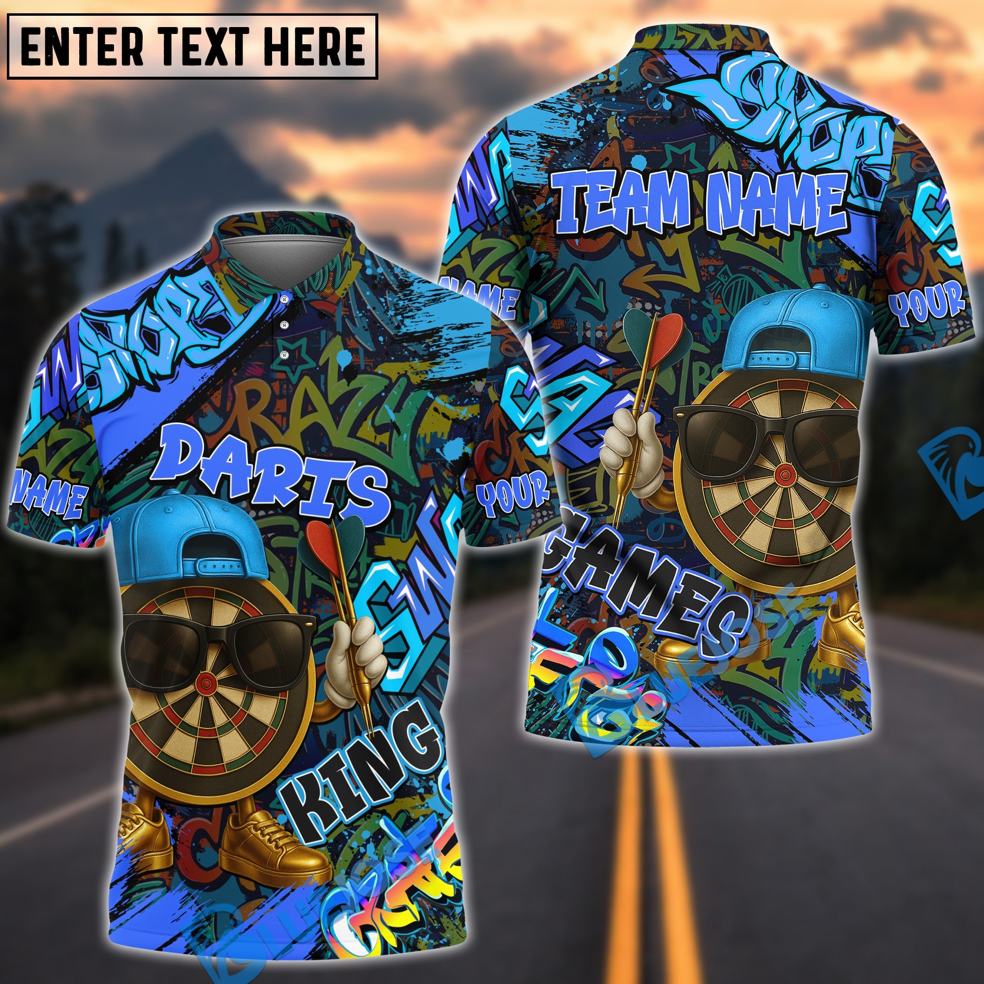 BlueJose Darts Funny Graffiti Cool Aim Crew Multicolor Options Personalized Name Shirt (4 Colors)