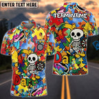 BlueJose Darts Skull Colorful Puzzle Cartoon Autism Awareness Personalized Name, Team Name Shirt