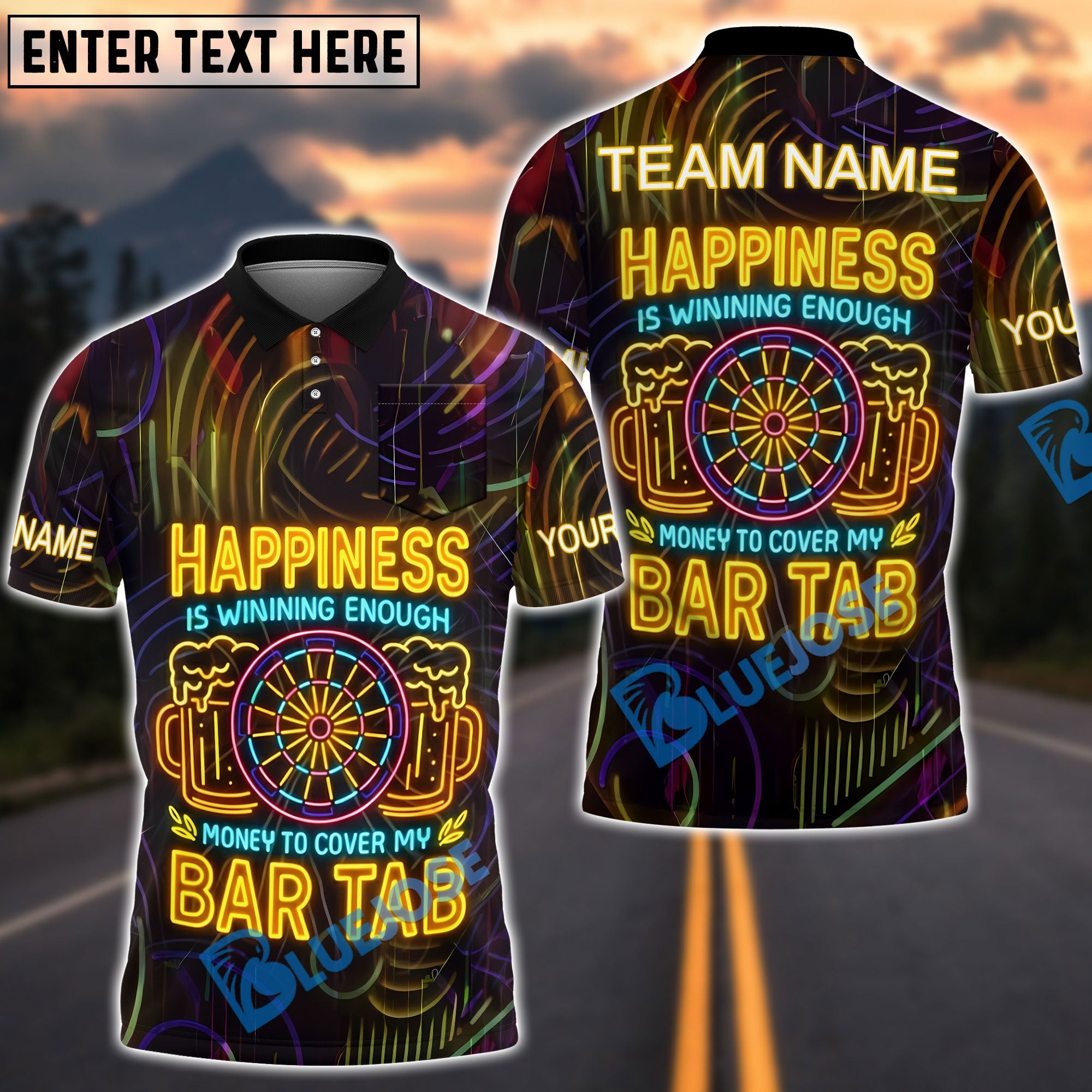 BlueJose Darts Happiness Is Covering My Bar Tab Personalized Name, Team Name Shirt