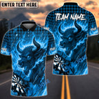 BlueJose Darts Bull Fire Flames Caro Pattern Multicolor Options Personalized Name Shirt (4 Colors)