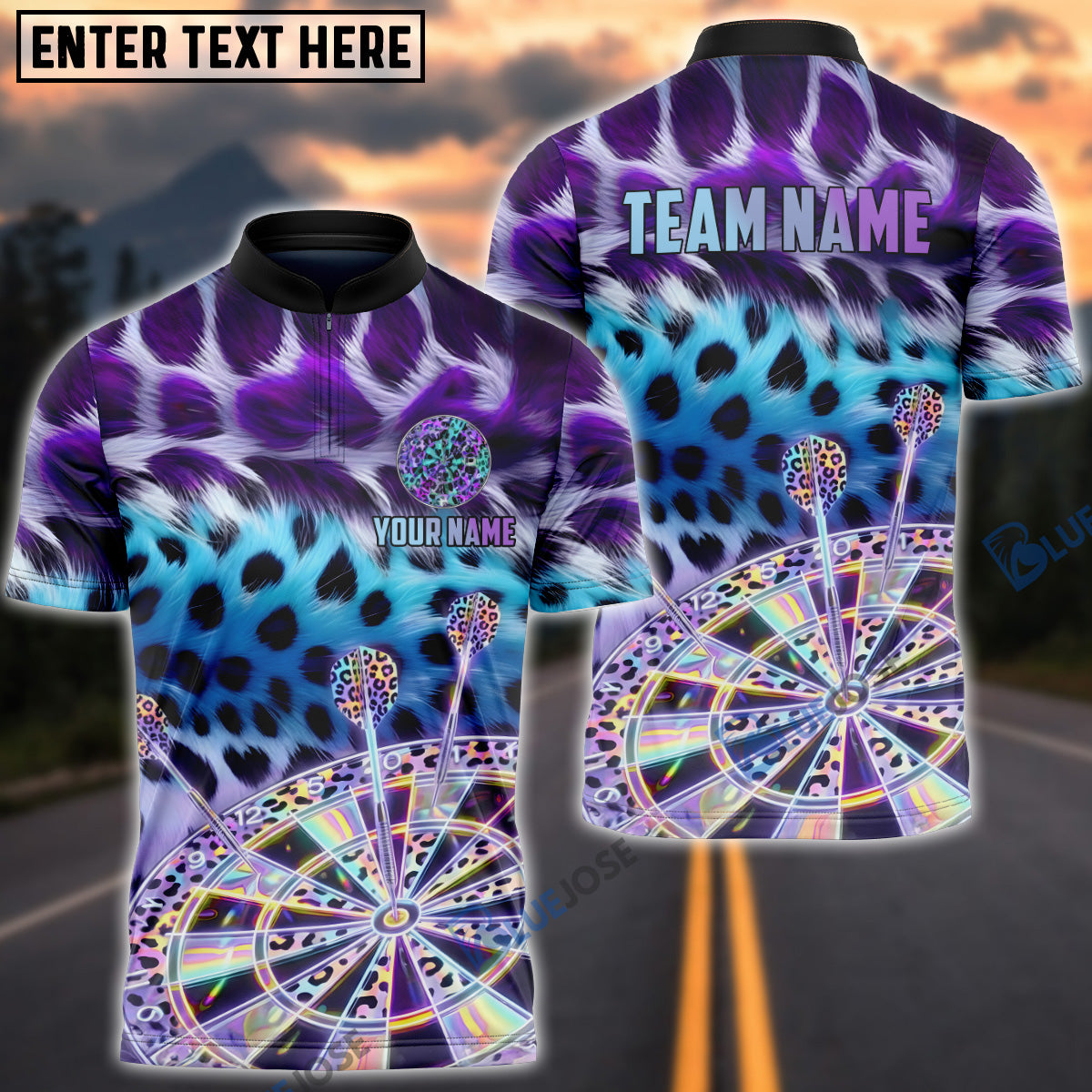 BlueJose Darts Leopard Fur Pattern Dartboard Art Multicolor Options Personalized Name Shirt (4 Colors)