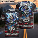 BlueJose Darts American Flag Skull Cracked Style Personalized Name Shirt