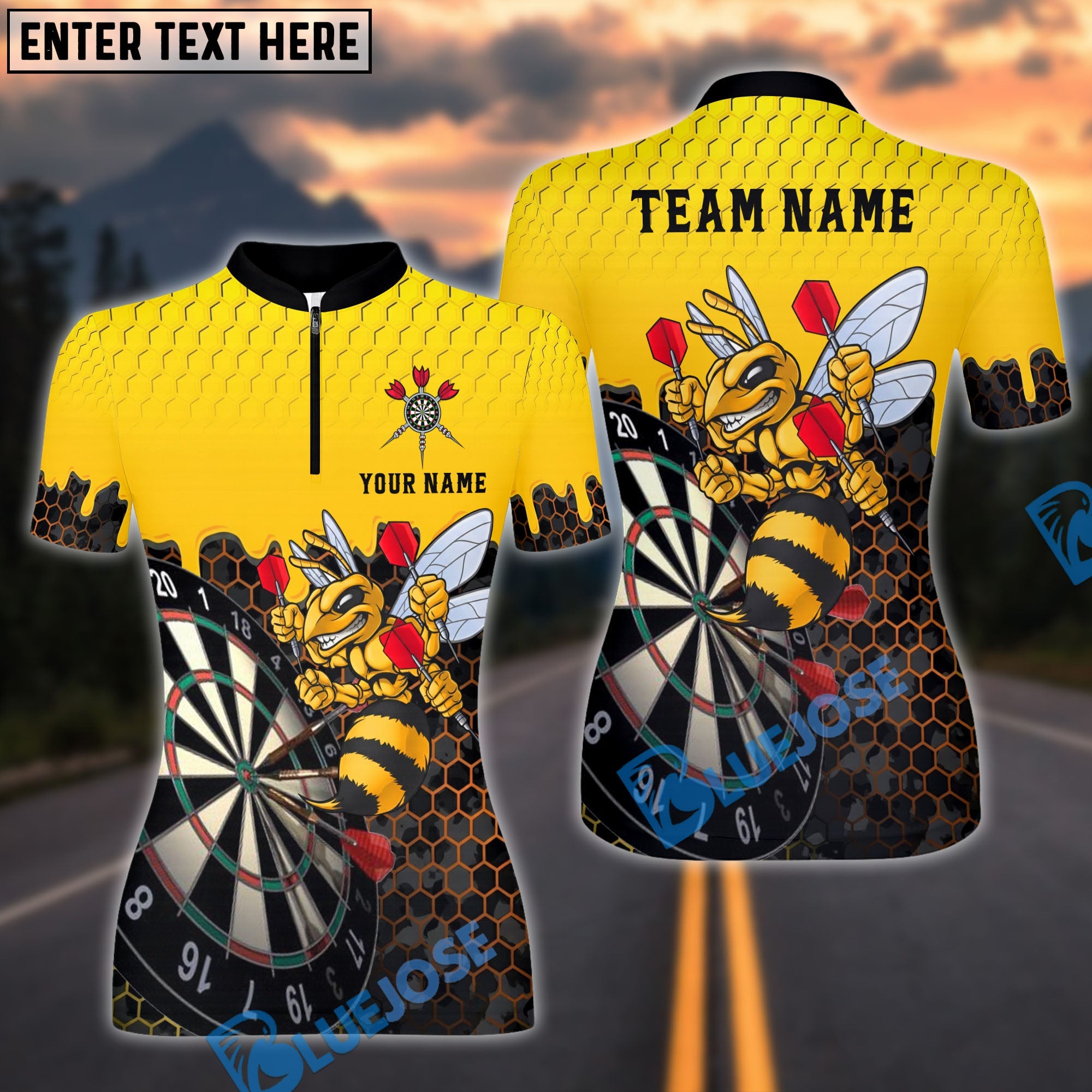 BlueJose Darts Killer Bee Dartboard Honeycomb Personalized Name Shirt