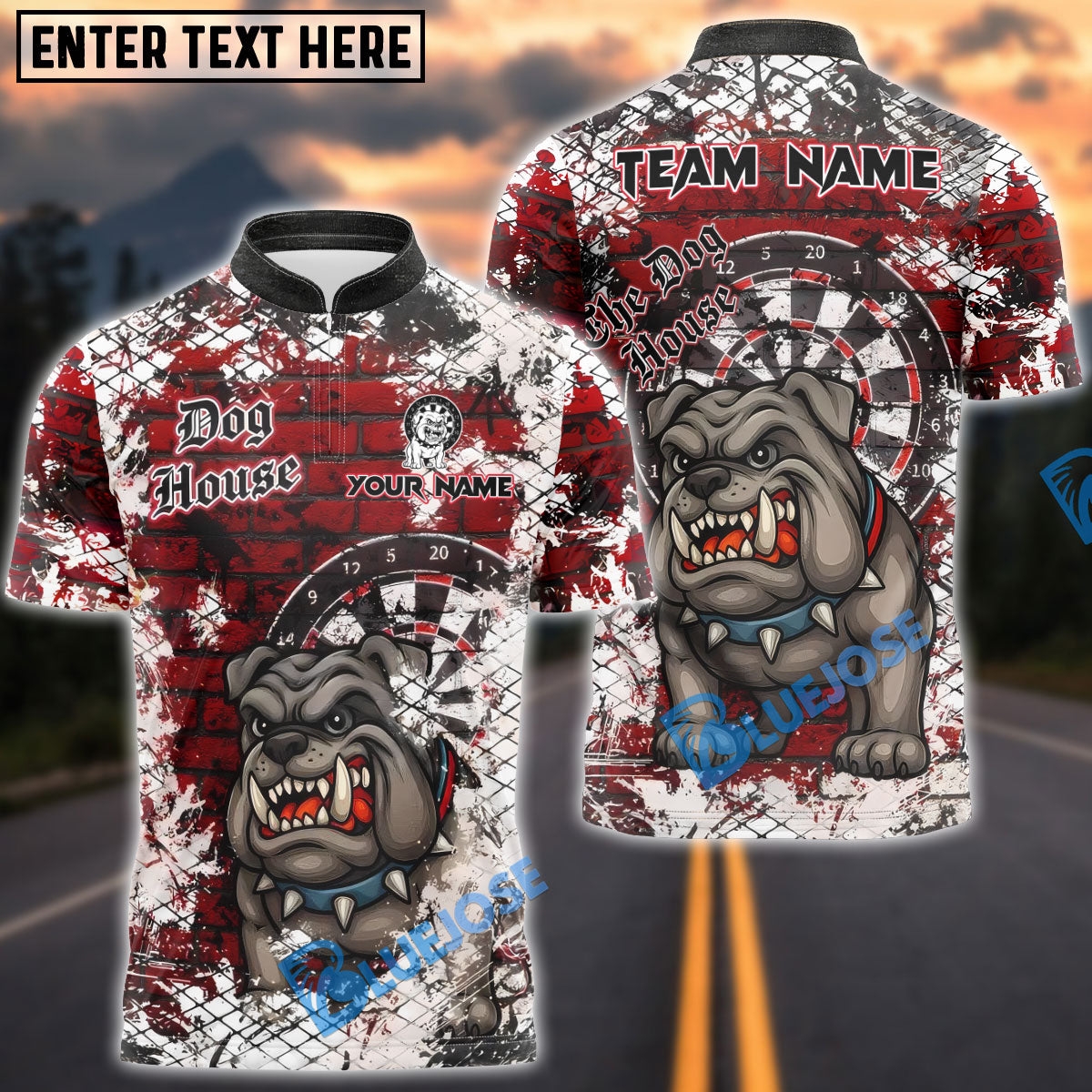 BlueJose Darts Bulldog Barricade Personalized Name, Team Name Shirt (4 Colors)